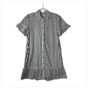 Ann Taylor Loft Women's Gray & White Striped Cotton Dress w Pockets